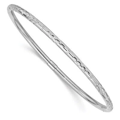 Pre-owned Superdealsforeverything Real 14kt White Gold Polished Diamond-cut Slip-on Bangle