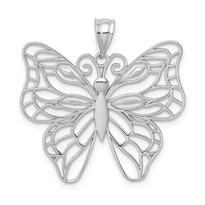 Pre-owned Superdealsforeverything Real 14kt White Gold Polished Large Butterfly Pendant