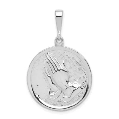 Pre-owned Superdealsforeverything Real 14kt White Gold Praying Hands & Serenity Prayer Pendant