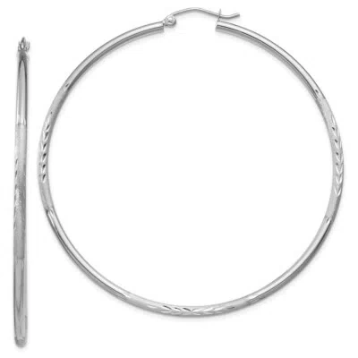 Pre-owned Superdealsforeverything Real 14kt White Gold Satin And Diamond-cut 2mm Round Hoop Earrings