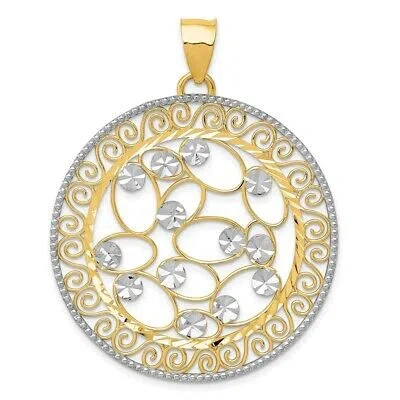Pre-owned Superdealsforeverything Real 14kt Yellow Gold Rhodium Diamond Cut Filigree Pendant
