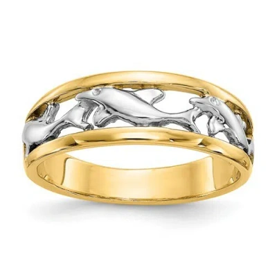 Pre-owned Superdealsforeverything Real 14kt With Rhodium Dolphin Ring S:6 In Yellow