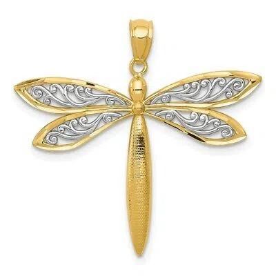 Pre-owned Superdealsforeverything Real 14kt Yellow Gold With Rhodium Dragonfly Pendant