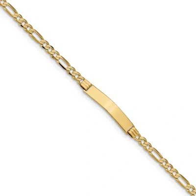 Pre-owned Superdealsforeverything Real 14kt With Rhodium Pavôøω Figaro Id Chain Bracelet; 7 Inch; Lobster Clasp In Yellow