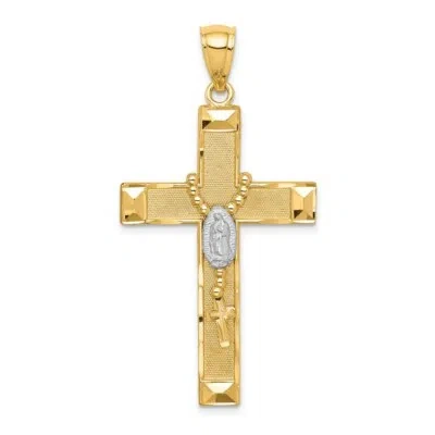 Pre-owned Superdealsforeverything Real 14kt W/rhodium Cross W/rosary Pendant In White