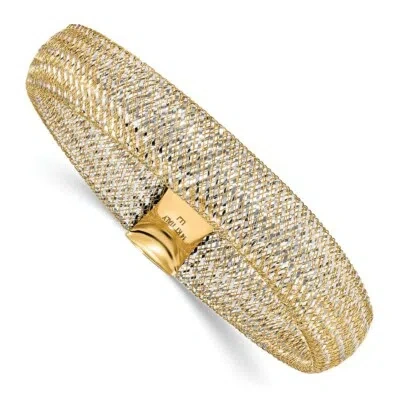 Pre-owned Superdealsforeverything Real 14kt W/rhodium Polished Mesh Stretch Chain Bracelet