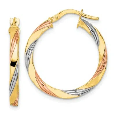 Pre-owned Superdealsforeverything Real 14kt W/rose & White Rhodium Polished Twisted Hoop Earrings