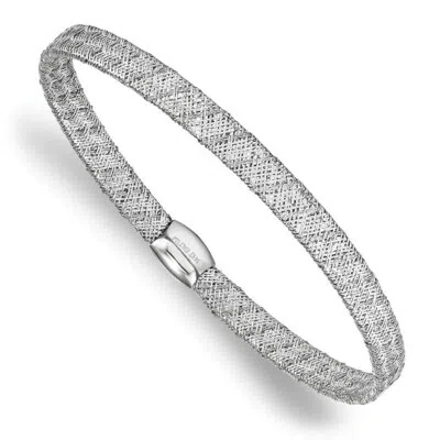 Pre-owned Superdealsforeverything Real 14kt W/white Rh-plating Fancy Stretch Bangle Chain Bracelet; 7.5 Inch