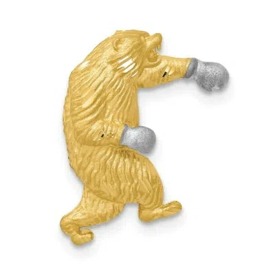 Pre-owned Superdealsforeverything Real 14kt W/white Rhodium Satin Diamond Cut Boxing Bear Chain Slide