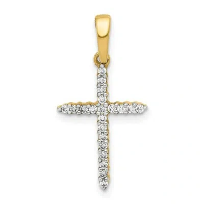 Pre-owned Superdealsforeverything Real 14kt Yellow Gold 1/6ct. Diamond Cross Pendant
