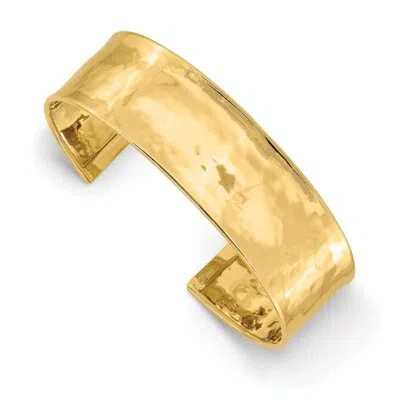 Pre-owned Superdealsforeverything Real 14kt Yellow Gold 19mm Hammered Polished Cuff Bangle