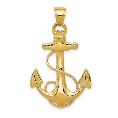 Pre-owned Superdealsforeverything Real 14kt Yellow Gold 2-d Anchor With Rope Pendant