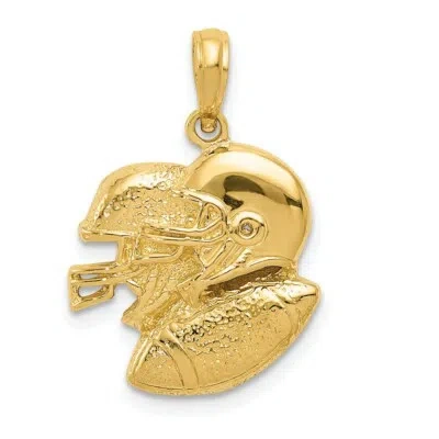 Pre-owned Superdealsforeverything Real 14kt Yellow Gold 2-d Double Football Helmets And Ball Charm