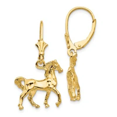 Pre-owned Superdealsforeverything Real 14kt Yellow Gold 3-d Polished Leverback Horse Earrings