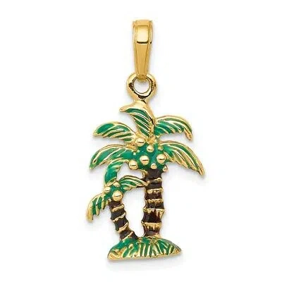Pre-owned Superdealsforeverything Real 14kt Yellow Gold 3d Enameled Palm Trees Pendant