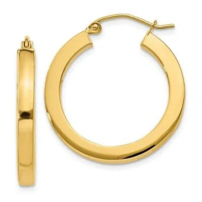 Pre-owned Superdealsforeverything Real 14kt Yellow Gold 3mm Polished Princess Square Hoop Earrings
