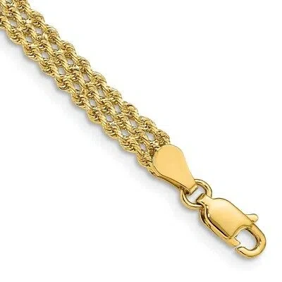 Pre-owned Superdealsforeverything Real 14kt Yellow Gold 4.5mm Wide Triple Strand Rope Chain Bracelet; 7 Inch