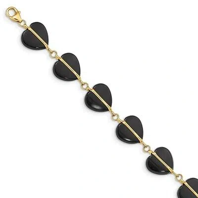 Pre-owned Superdealsforeverything Real 14kt Yellow Gold Black Onyx Chain Bracelet; 7 Inch; Lobster Clasp