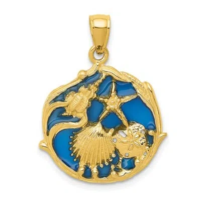 Pre-owned Superdealsforeverything Real 14kt Yellow Gold Blue Enameled Shell Cluster Pendant