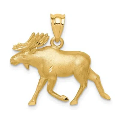 Pre-owned Superdealsforeverything Real 14kt Yellow Gold Brushed & Diamond-cut Alaskan Moose Pendant