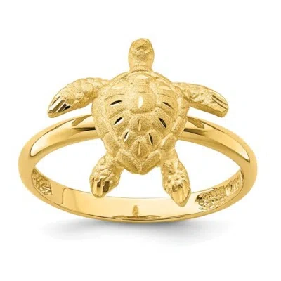 Pre-owned Superdealsforeverything Real 14kt Yellow Gold Brushed & Polished Diamond Cut Turtle Ring S:7