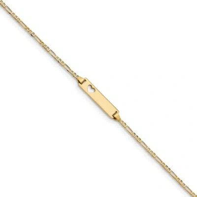 Pre-owned Superdealsforeverything Real 14kt Yellow Gold Cut-out Heart Figaro Link Id Chain Bracelet; 7 Inch