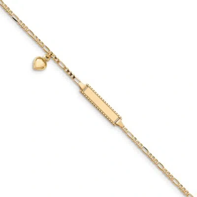 Pre-owned Superdealsforeverything Real 14kt Yellow Gold Dangling Heart Children's Figaro Link Id Chain Bracelet