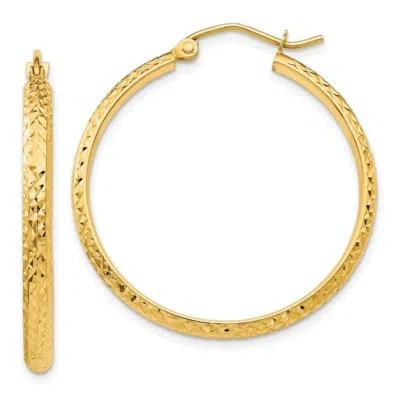 Pre-owned Superdealsforeverything Real 14kt Yellow Gold Diamond-cut 2.8x30mm Hollow Hoop Earrings