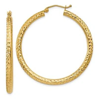 Pre-owned Superdealsforeverything Real 14kt Yellow Gold Diamond-cut 3mm Round Hoop Earrings