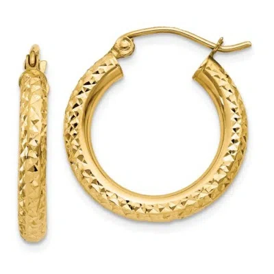 Pre-owned Superdealsforeverything Real 14kt Yellow Gold Diamond-cut 3mm Round Hoop Earrings