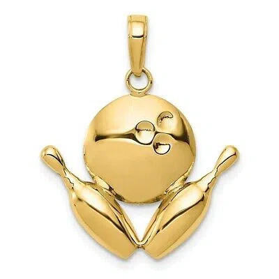Pre-owned Superdealsforeverything Real 14kt Yellow Gold Diamond-cut Bowling Theme Charm