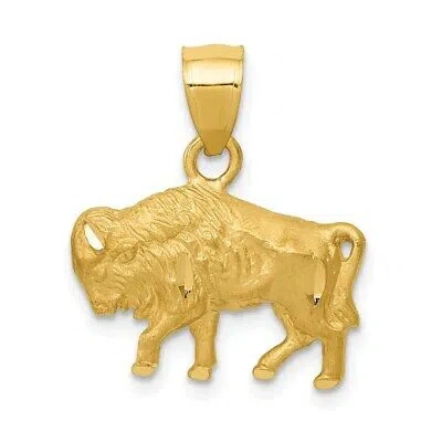 Pre-owned Superdealsforeverything Real 14kt Yellow Gold Diamond-cut Buffalo Pendant