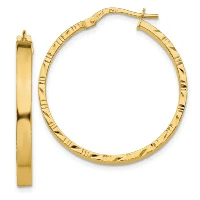 Pre-owned Superdealsforeverything Real 14kt Yellow Gold Diamond Cut Edge Large 3mm Polished Hoop Earrings