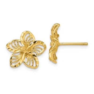 Pre-owned Superdealsforeverything Real 14kt Yellow Gold Diamond-cut Filigree Plumeria Earrings
