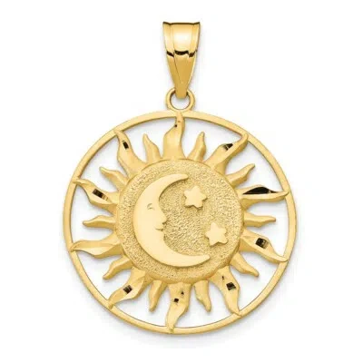 Pre-owned Superdealsforeverything Real 14kt Yellow Gold Diamond-cut Sun With Moon And Stars Charm