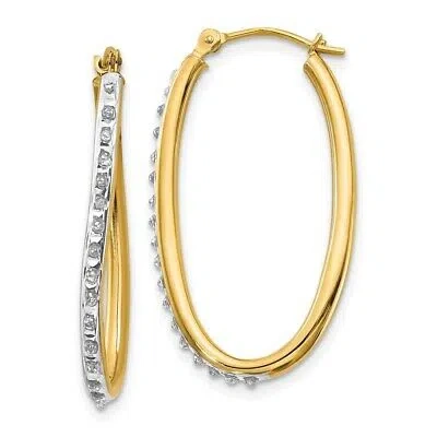 Pre-owned Superdealsforeverything Real 14kt Yellow Gold Diamond Fascination Oval Twist Hoop Earrings