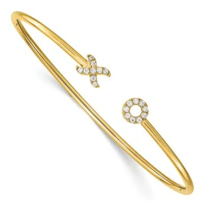Pre-owned Superdealsforeverything Real 14kt Yellow Gold Diamond X & O Cuff Bangle; 7 Inch