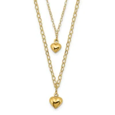 Pre-owned Superdealsforeverything Real 14kt Double Layer Heart Link Polished Hearts 2 In Ext. Necklace In Yellow