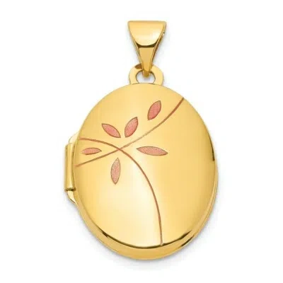 Pre-owned Superdealsforeverything Real 14kt Yellow Gold Enamel Leaves 19mm Oval Locket