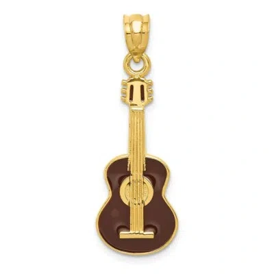 Pre-owned Superdealsforeverything Real 14kt Yellow Gold Enameled Guitar Pendant
