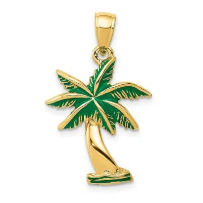 Pre-owned Superdealsforeverything Real 14kt Yellow Gold Enameled Palm Tree Pendant