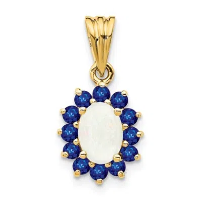 Pre-owned Superdealsforeverything Real 14kt Yellow Gold Genuine Opal And Sapphire Pendant