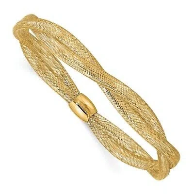 Pre-owned Superdealsforeverything Real 14k Yellow Gold Gold Twisted Woven Mesh Stretch Chain Bracelet