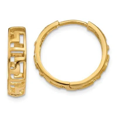Pre-owned Superdealsforeverything Real 14kt Yellow Gold Greek Key Hinged Hoop Earrings