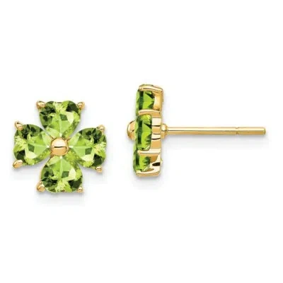 Pre-owned Superdealsforeverything Real 14kt Yellow Gold Heart-shaped Peridot Flower Post Earrings