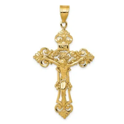Pre-owned Superdealsforeverything Real 14kt Yellow Gold Inri Fleur De Lis Crucifix Pendant