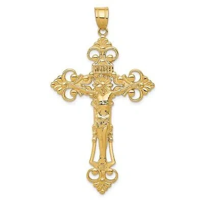 Pre-owned Superdealsforeverything Real 14kt Yellow Gold Inri Fleur De Lis Crucifix Pendant