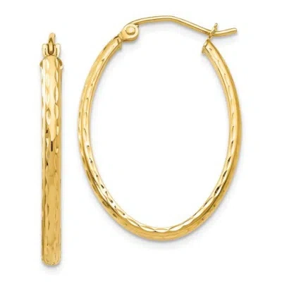 Pre-owned Superdealsforeverything Real 14kt Yellow Gold Lightweight Diamond-cut Oval Hoop Earrings