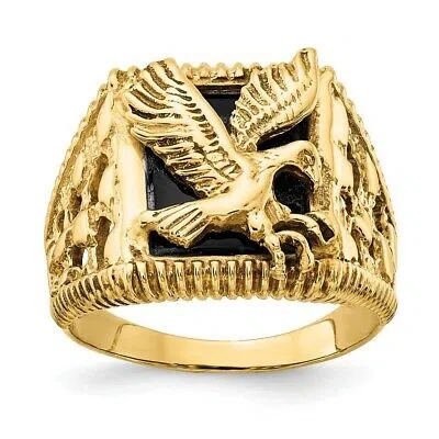 Pre-owned Superdealsforeverything Real 14kt Yellow Gold Men's Onyx Eagle Ring S:10