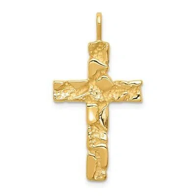 Pre-owned Superdealsforeverything Real 14kt Yellow Gold Nugget Cross Pendant
